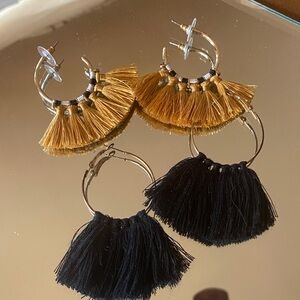 Fringe Hoop Earrings in Mustard and Black - Women Jewelry